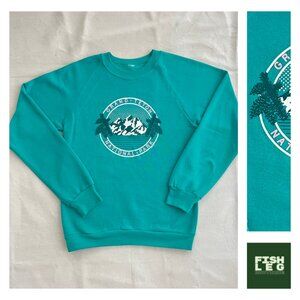Vintage | "Grand Teton" Crew Neck Raglan Graphic Sweatshirt - Sz S / Aqua